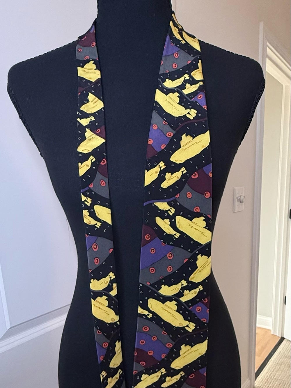The Beatles Yellow Submarine Pattern Neck Tie in Black and Purple